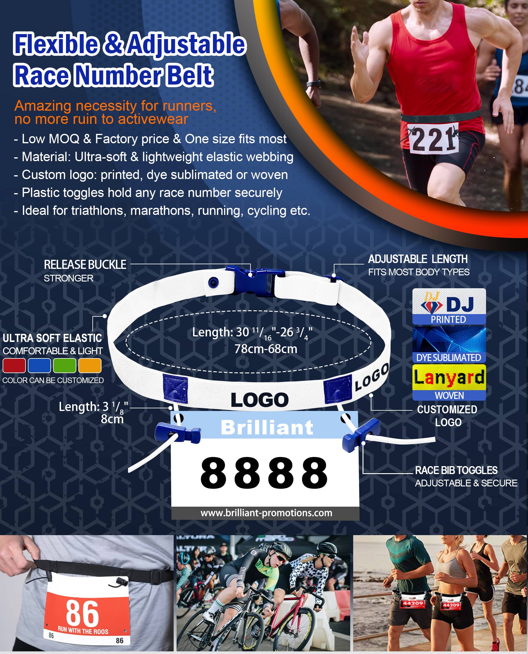 Flexible & Adjustable Race Number Belt